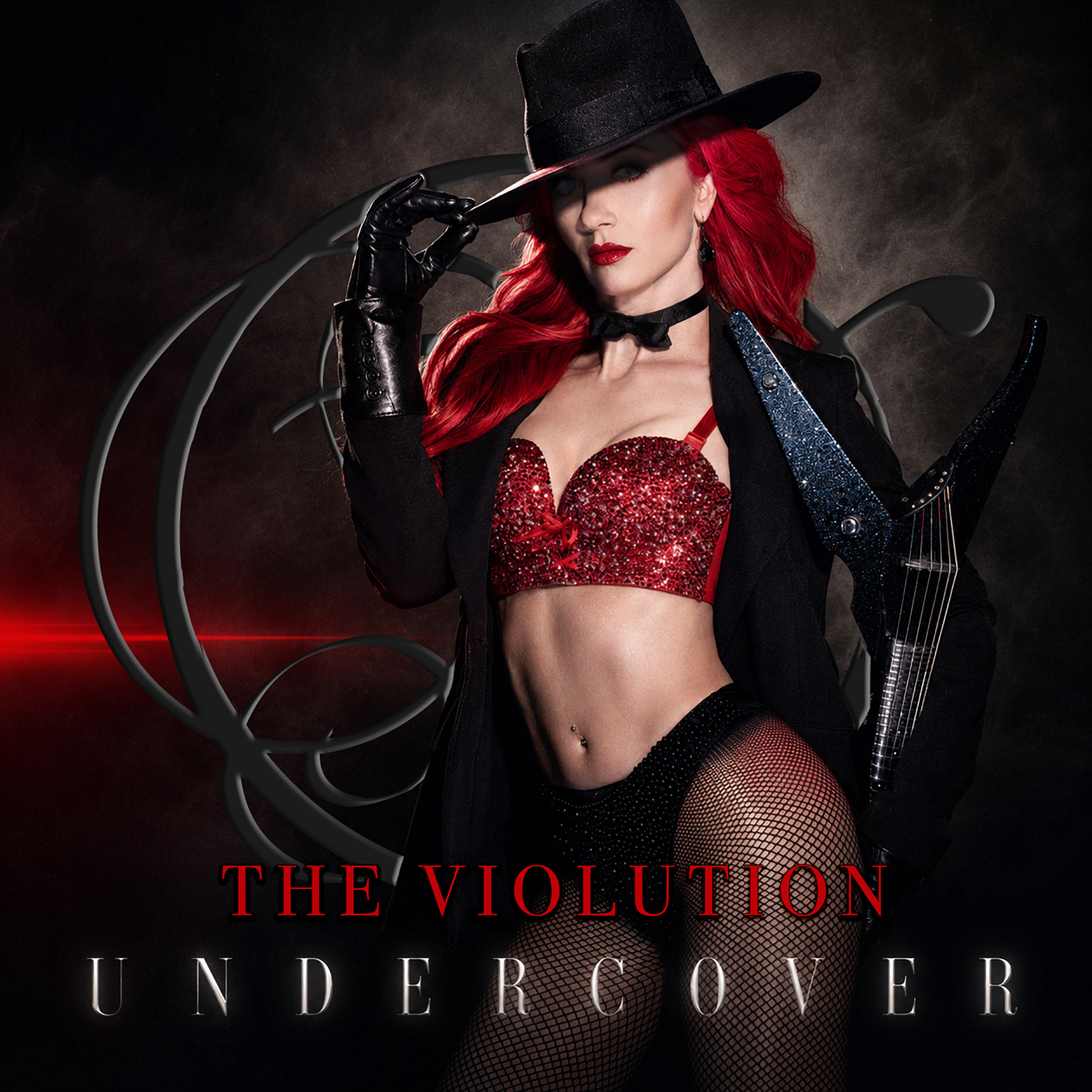 "The Violution: Undercover", album cover art featuring artist JLynn with red hair holding an electric violin.