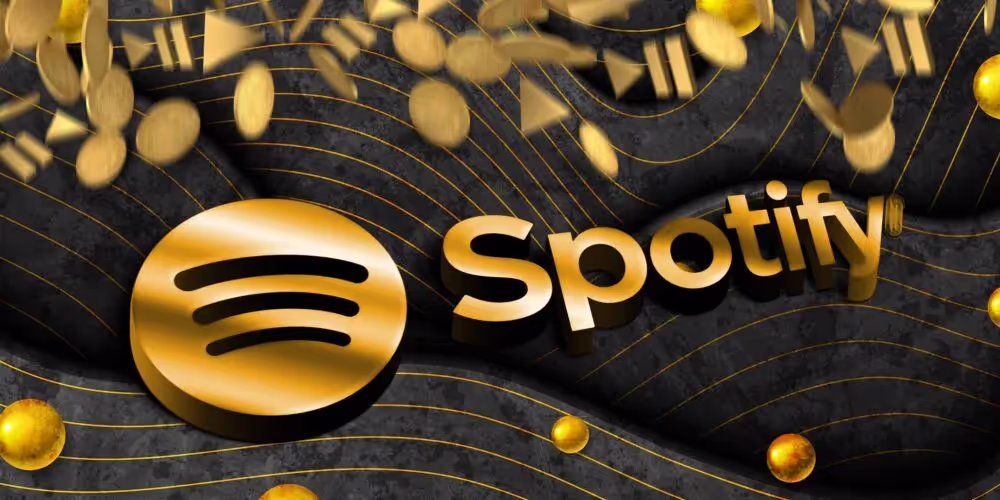 Spotify logo image on the black background with golden coins