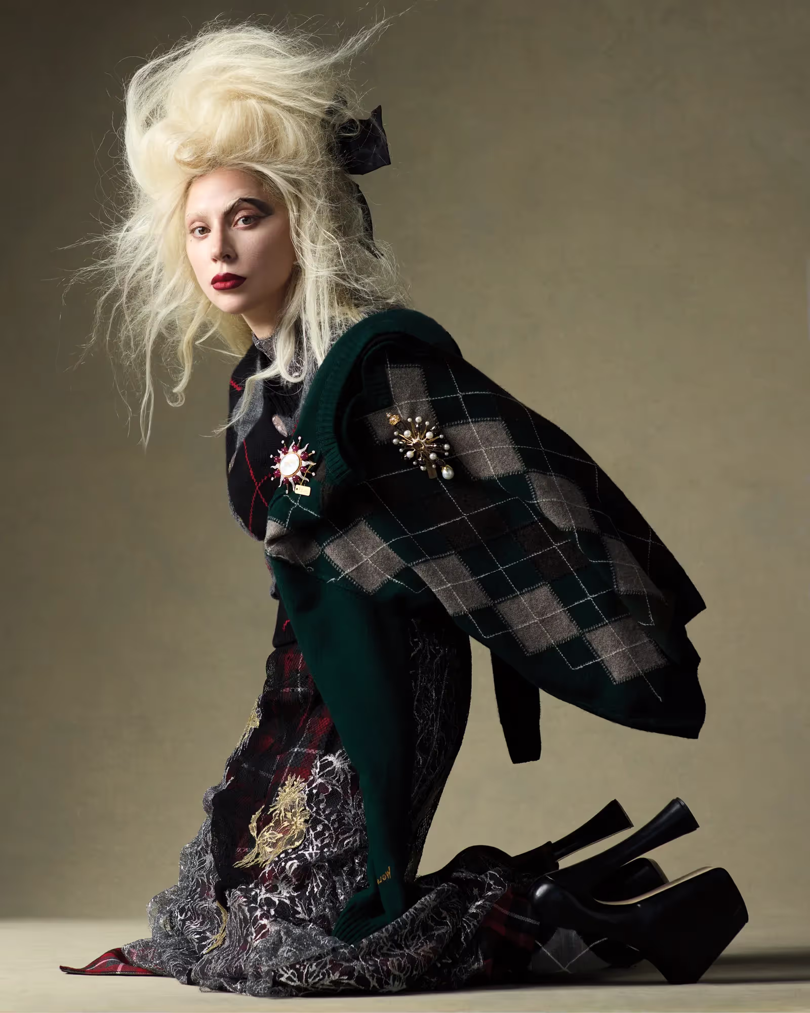 Lady Gaga channels Harley Quinn on the cover of Vogue, photographed by Ethan James Green.