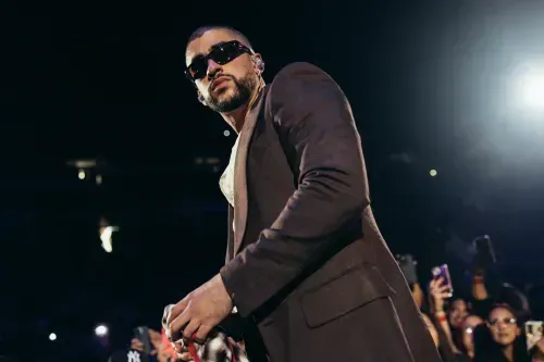 Bad Bunny on the stage for the "Nadie Sabe" listening party