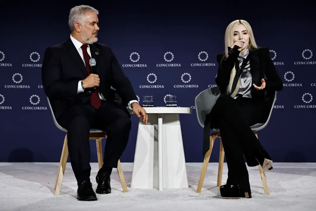 President Ivan Duque and Ava Max on Concordia 2024 panel, AI in music industry.
