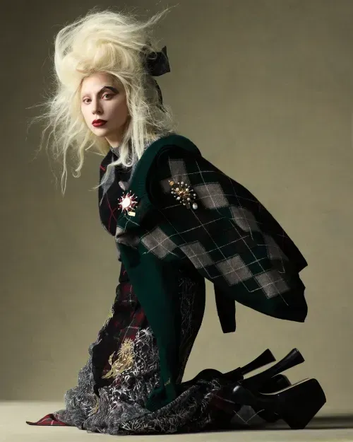 Lady Gaga channels Harley Quinn on the cover of Vogue, photographed by Ethan James Green.