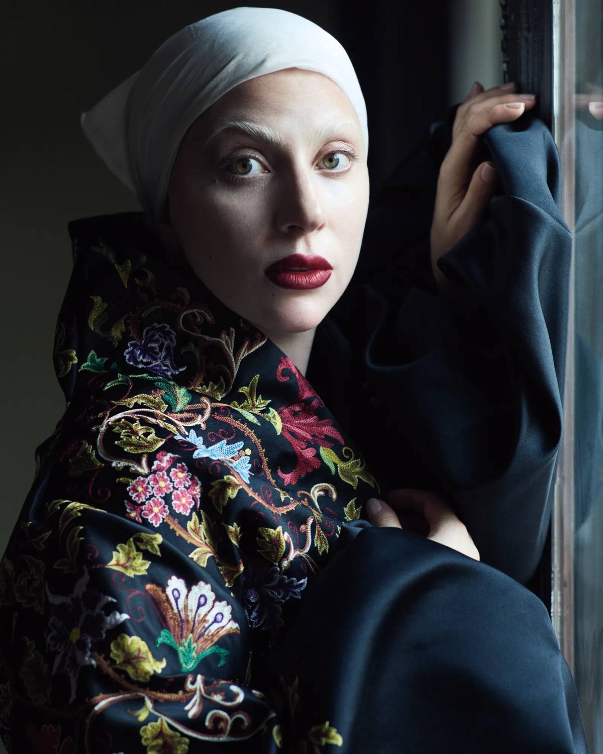 Lady-Gaga-in-kimono-and-white-scarf-for-Vogue-photographer-Ethan-James-Green