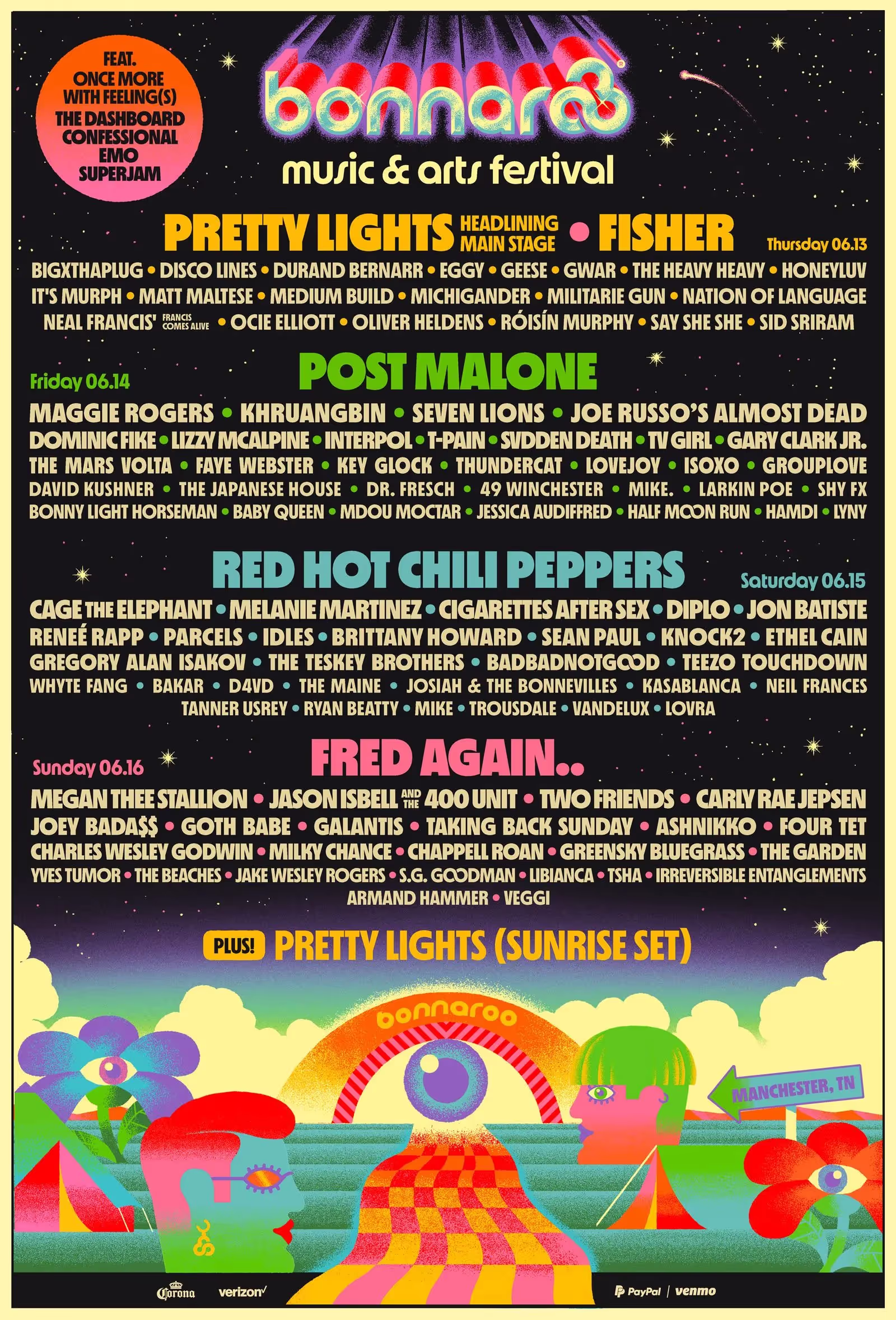 bonnaroo 2024 line up: Post Malone, Red Hot Chili Peppers, Fred Again and more