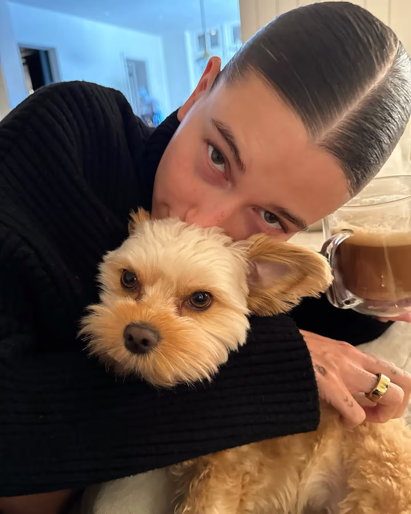Hailey Biber and her dog Piggy Lou, as photographed and shared by Justin Bieber