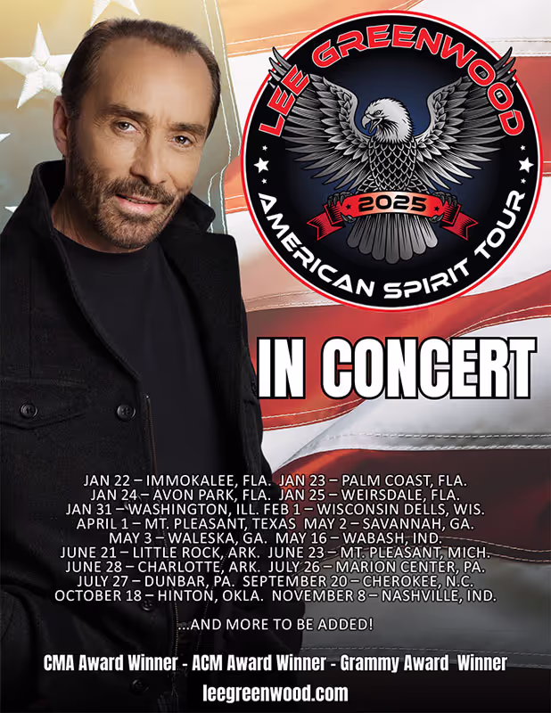 Lee Greenwood, American Spirit Tour 2025, official poster
